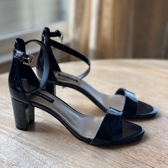 Nine West Black Patent Block Heel Sandal - Picture 4 of 7